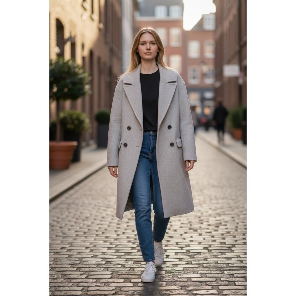 REISS Coat Size L NEW Alyx Grey Melange Retails $650 Double Breasted Jacket